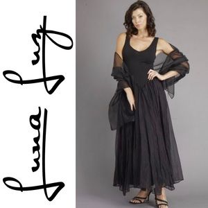 LUNA LUZ Black 100% Silk Organza Evening Gown w/ Gauzy Wrap